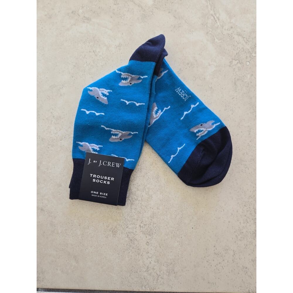 New J Crew Novelty Socks 1 pr Sharks Trouser Socks Coastal Beach Nautical